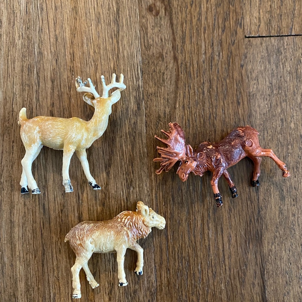 Three Animals Deer Moose Toys Figures Forest